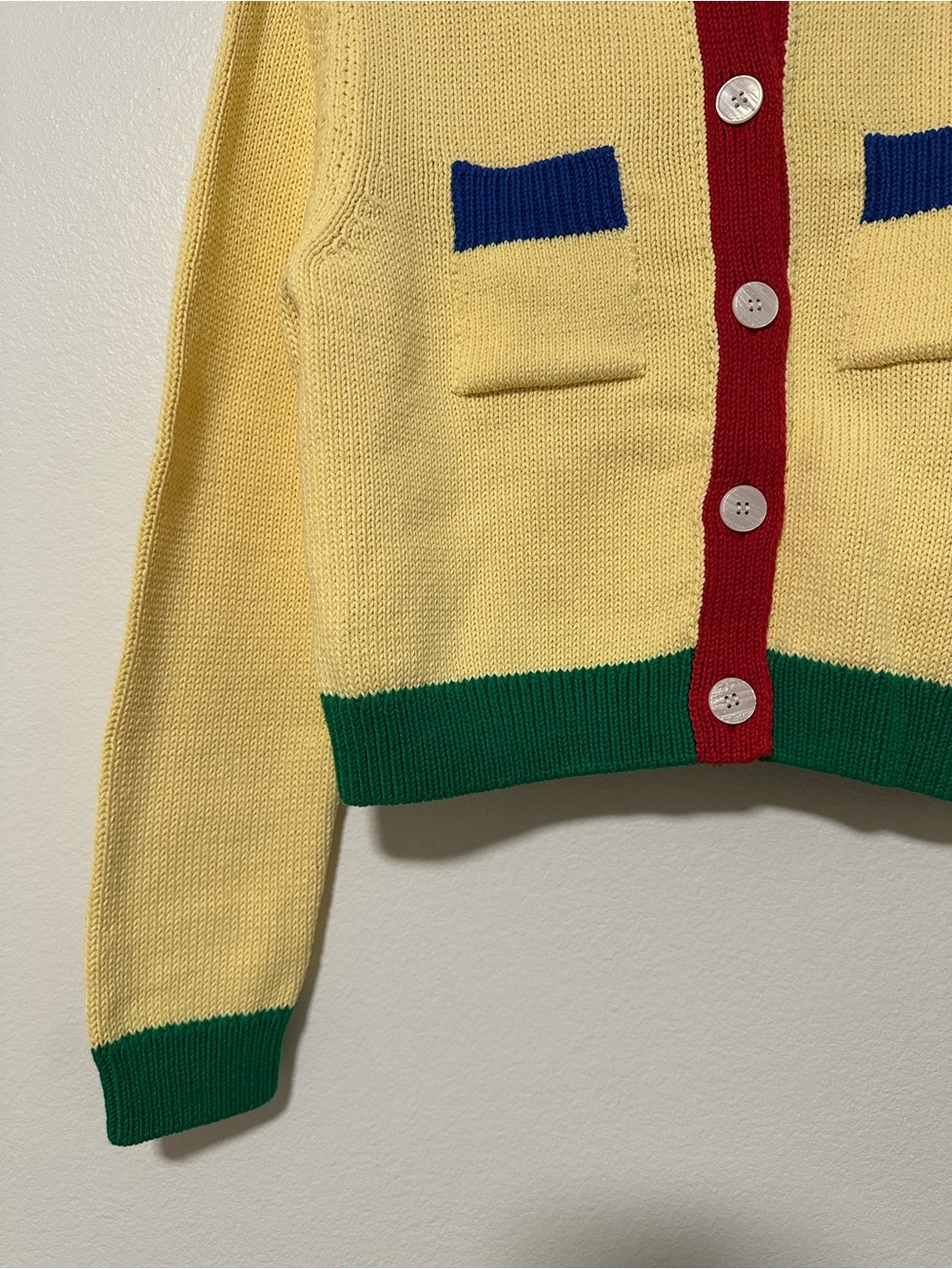NWT Zara Yellow Colorblock Cropped Cardigan Sweater with Red Trim - Picture 6 of 6